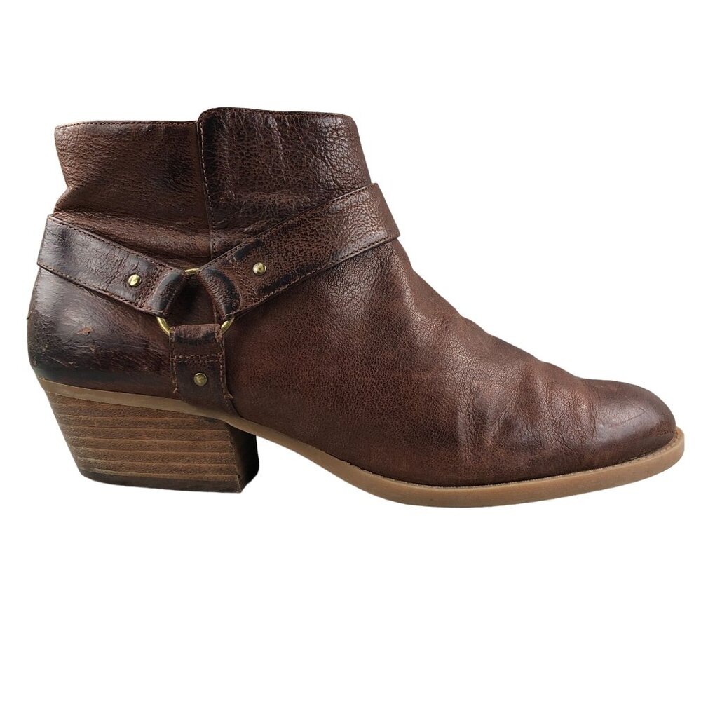 Nine West Women's Size 10M Kallonmeo Brown Leather Harness Ankle Booties Boots